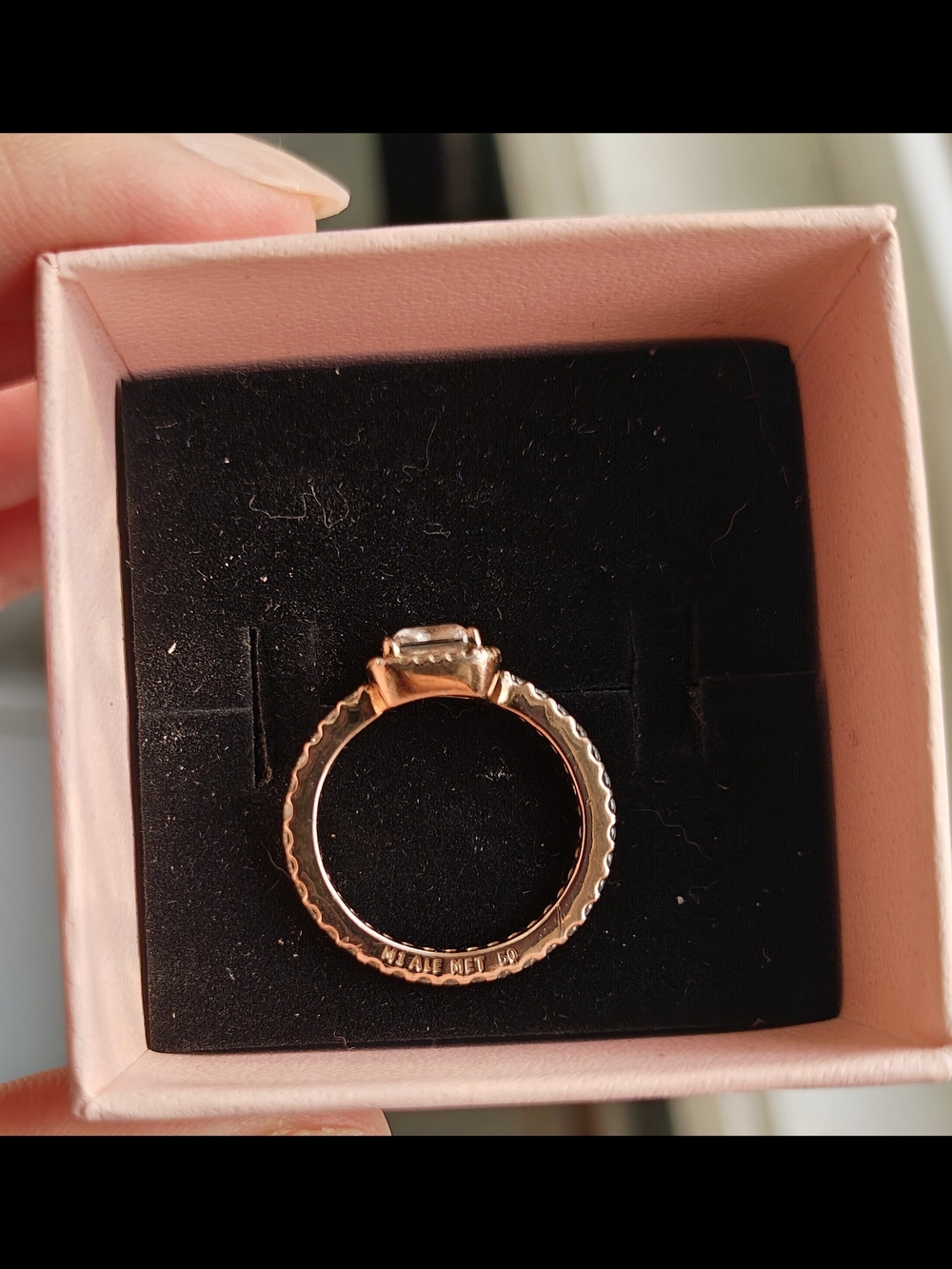 Pandora Gold Square Halo Ring with Clear Cubic Center - Picture 3 of 3